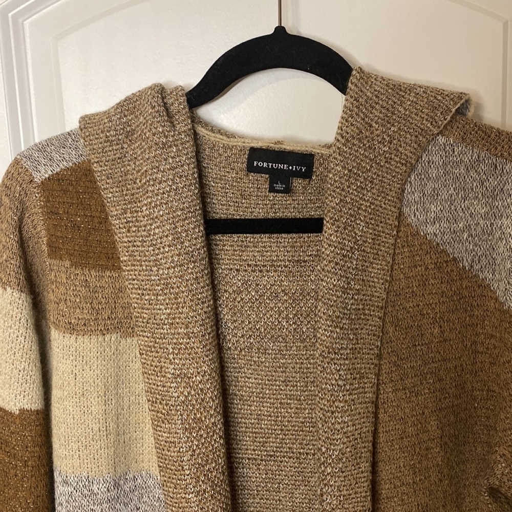 Fortune + Ivy NWOT open front cardigan hoodie sweater jacket abstract pattern